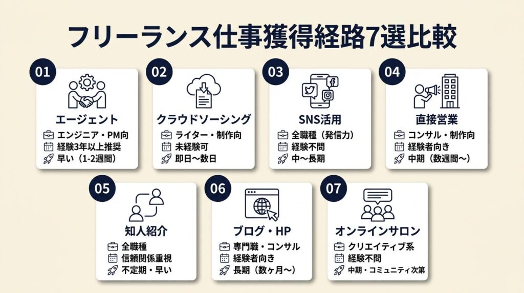 フリーランス仕事の経路は7種類で比較