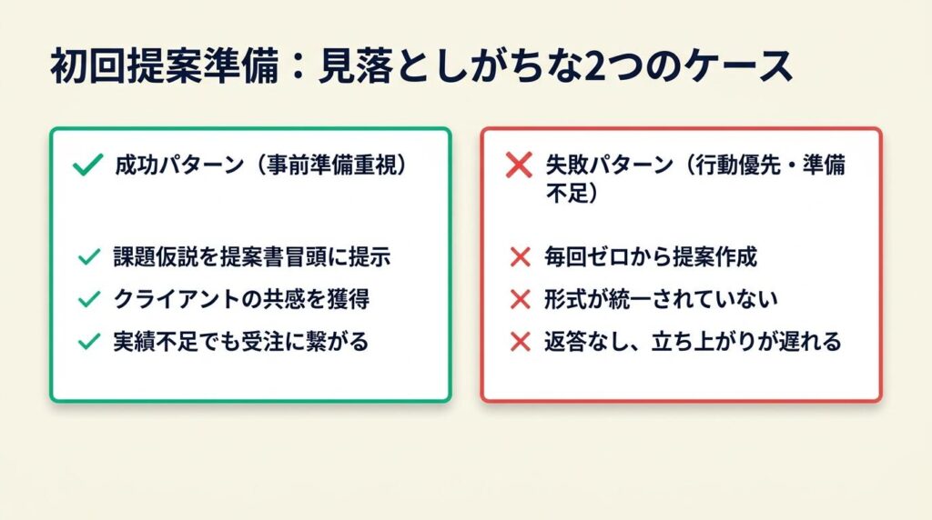 初回提案の準備で見落としやすい2つのケース