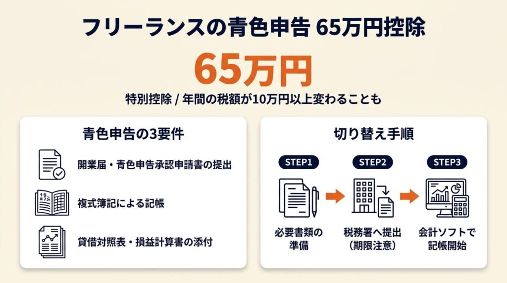 フリーランスは青色申告で65万円控除