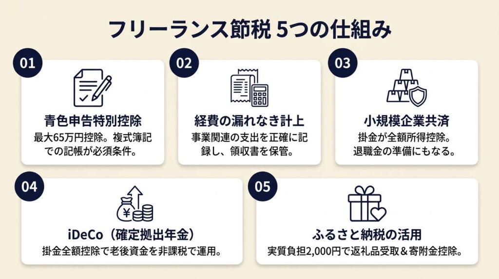 フリーランスの節税は5つの仕組みで実現