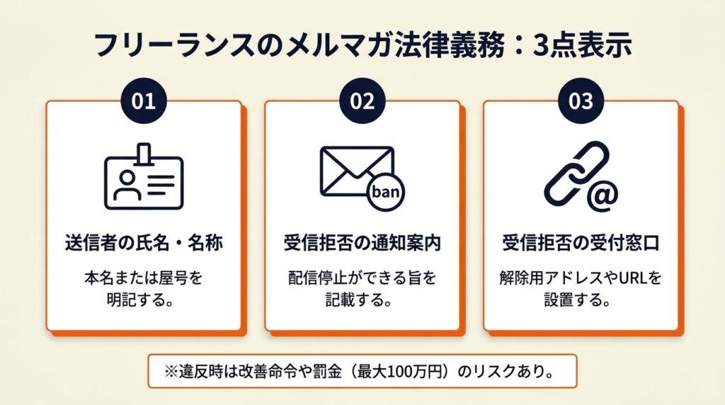 フリーランスのメルマガは法律で3点表示が義務