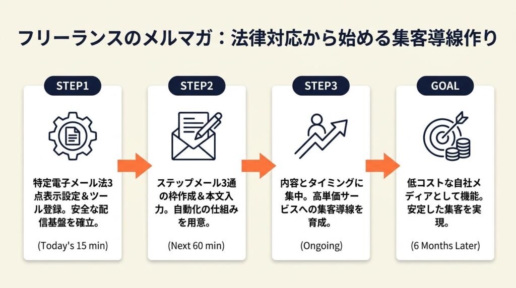 フリーランスのメルマガは法律対応から始める：6ヶ月後の集客導線を今日作る