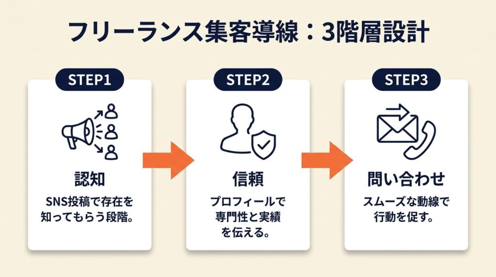 フリーランスの集客導線は3階層で設計
