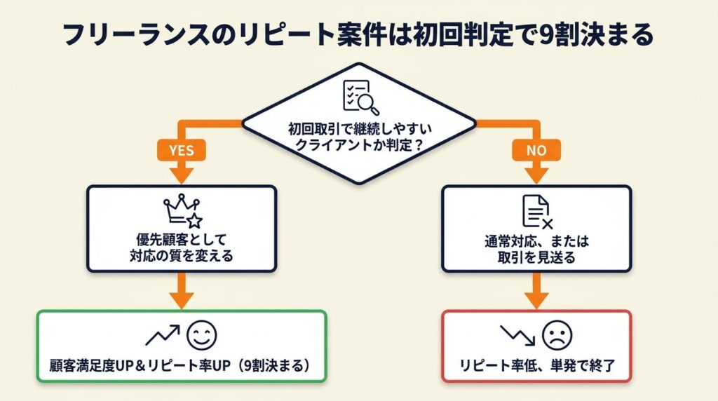 フリーランスのリピート案件は初回判定で9割決まる