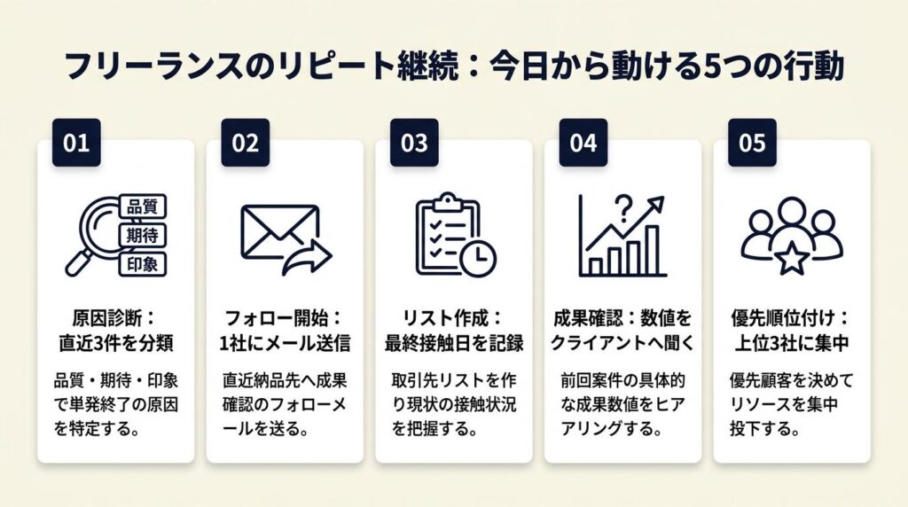 フリーランスのリピート案件を継続させる：今日から動ける5つの行動