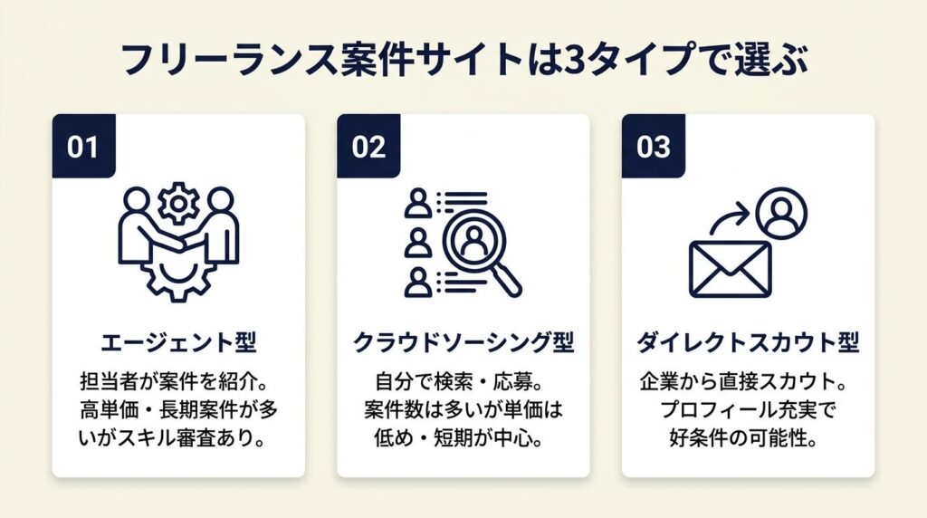 フリーランス案件サイトは3タイプで選ぶ
