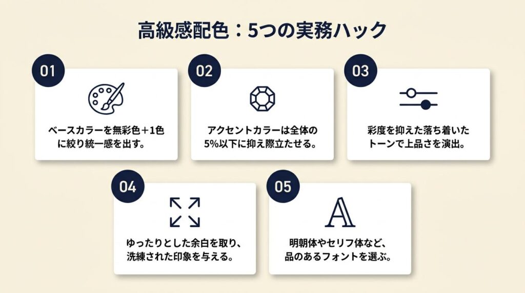高級感配色は5つの実務ハックで完成