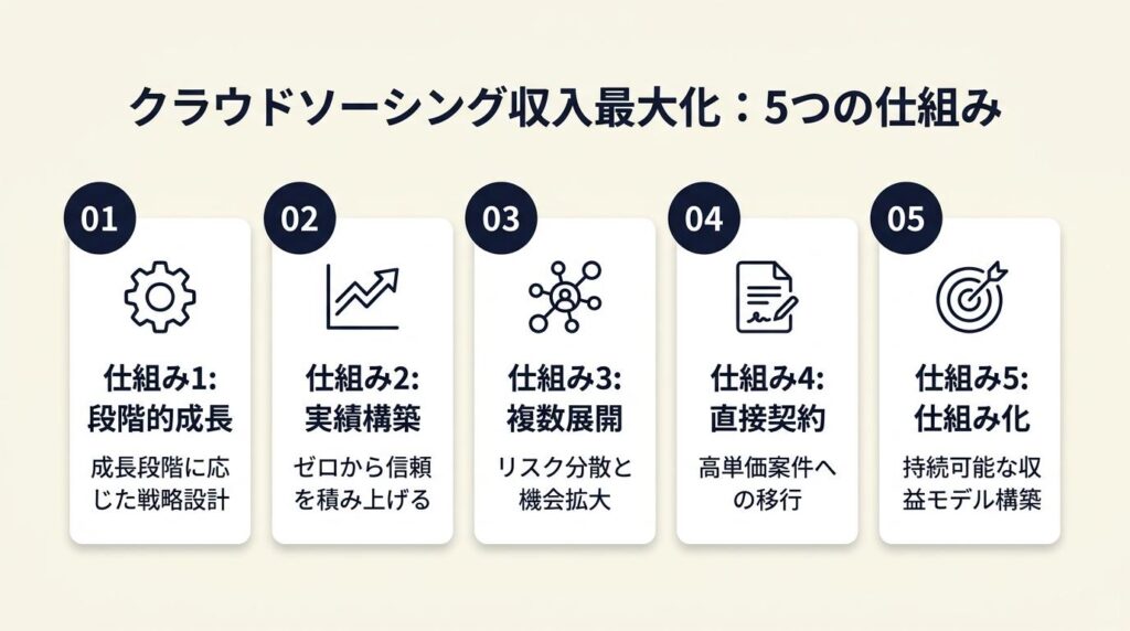 クラウドソーシング収入最大化は5つの仕組みで解決