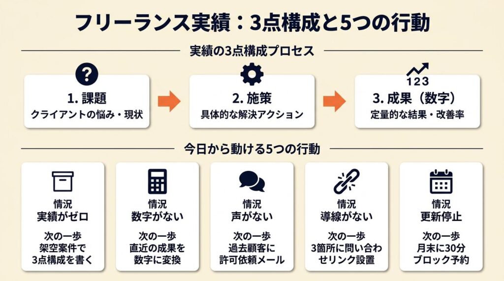 フリーランス実績は3点構成で伝わる:今日から動ける5つの行動