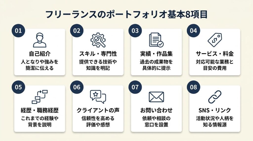 フリーランスのポートフォリオは8項目が基本