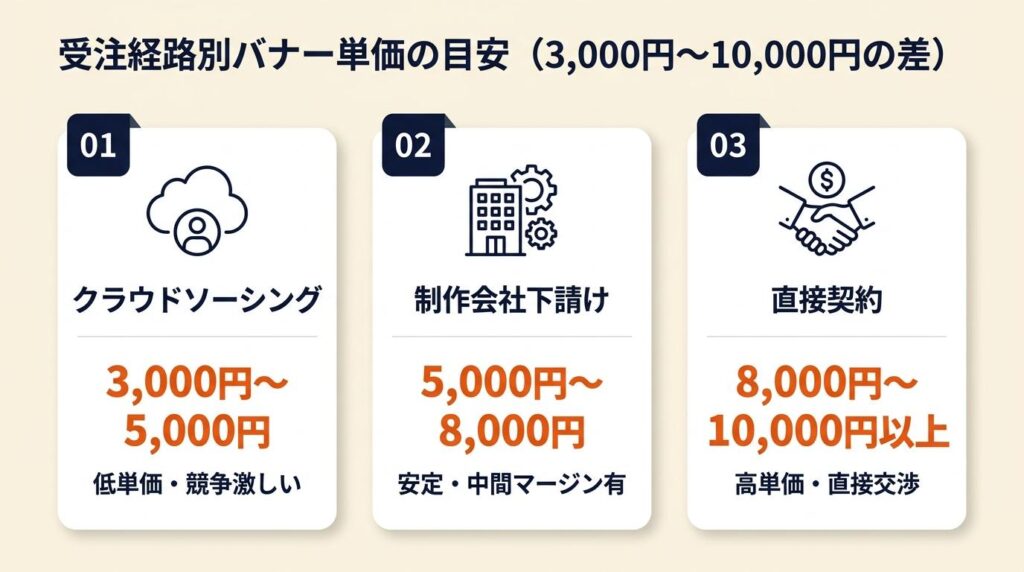 バナー単価は受注経路で3,000円〜10,000円変わる
