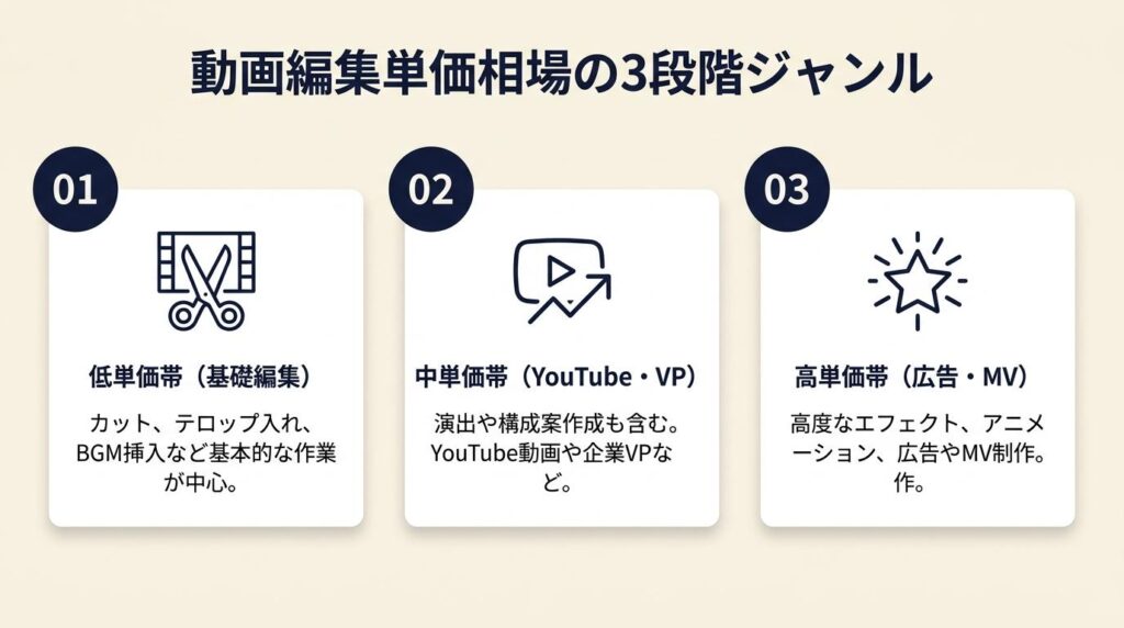動画編集フリーランスの単価相場はジャンルで3段階に分かれる
