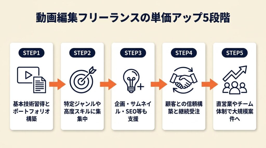 動画編集フリーランスの単価アップは5つの方法で段階的に実現できる