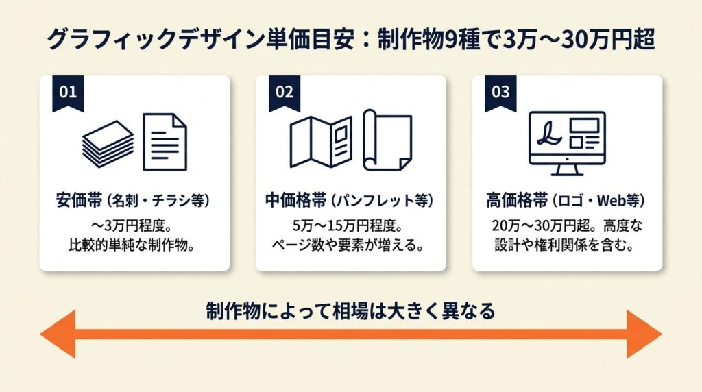 グラフィックデザイン単価は制作物9種で3万〜30万円超が目安