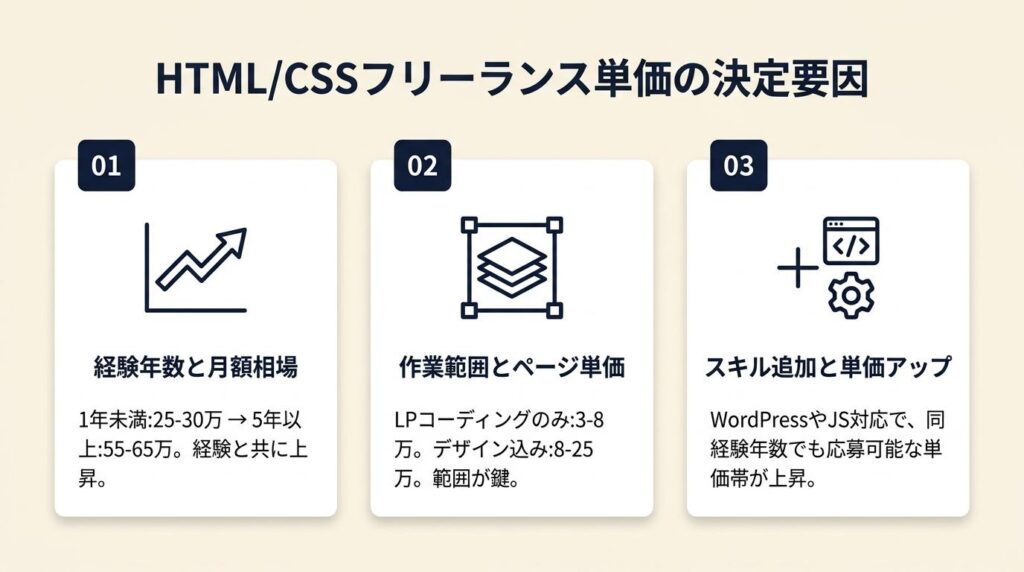 HTML/CSSフリーランス単価は経験とスキル幅で決まる