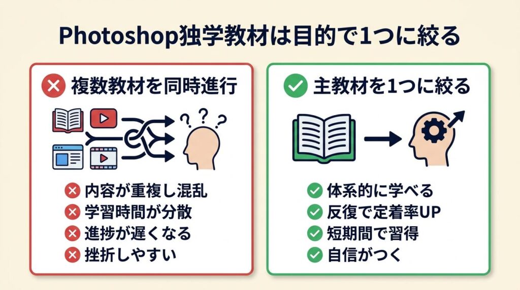 Photoshop独学教材は目的で1つに絞る