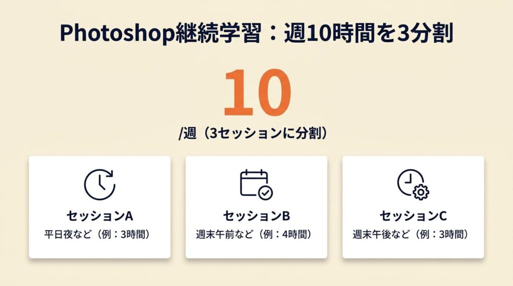 Photoshopの継続学習は週10時間を3つに分割