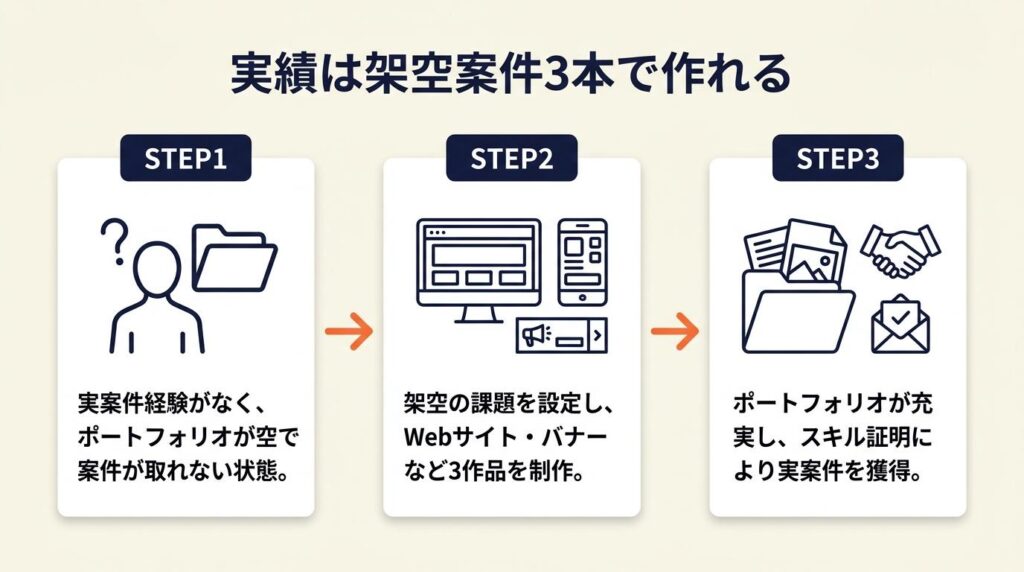 実績は架空案件3本で作れる