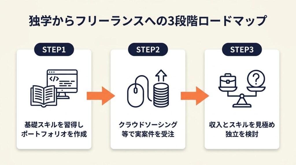 独学からフリーランスまでの3段階ロードマップ