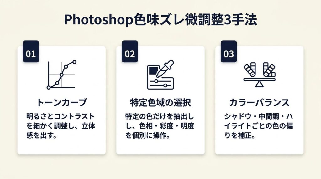 Photoshopの色味ズレは3手法で微調整