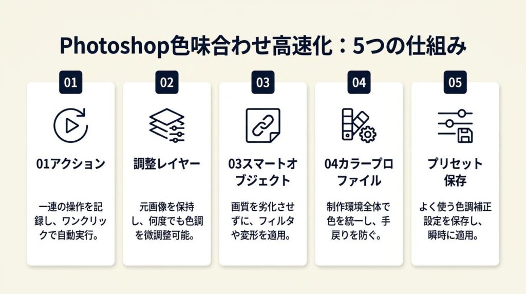 Photoshopの色味合わせは5つの仕組みで高速化