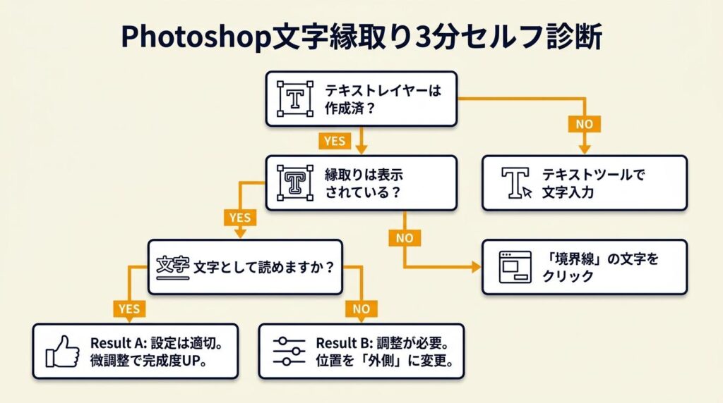 Photoshop文字縁取りを3分でセルフ診断