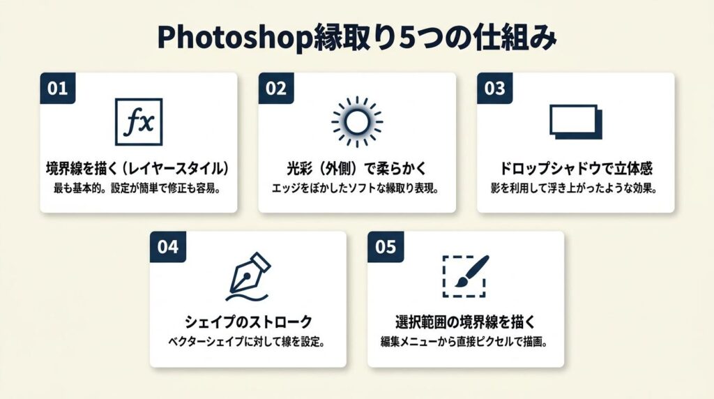 Photoshop縁取りは5つの仕組みで完成