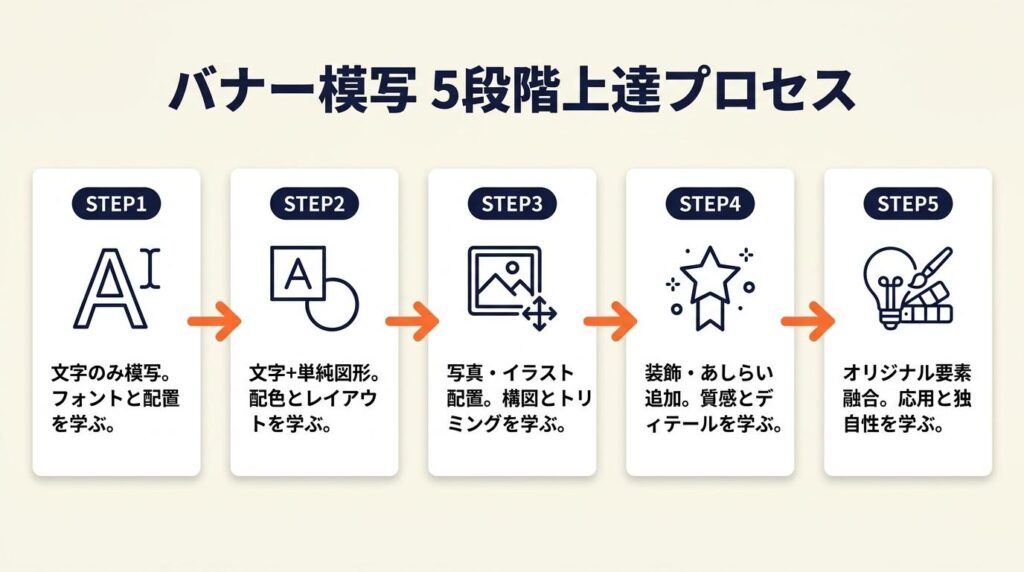 バナー模写は文字のみから始めて5段階で上達