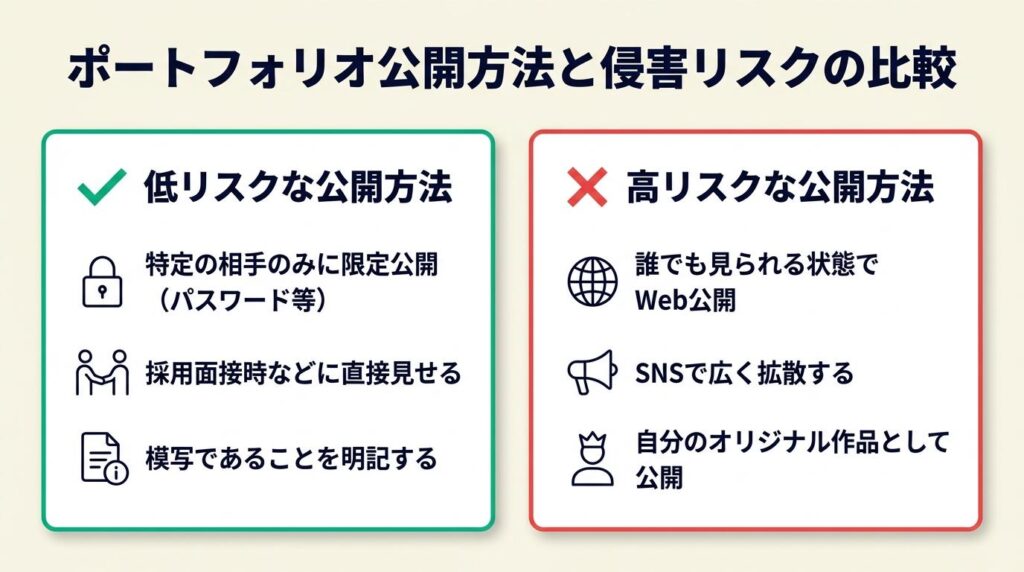 ポートフォリオ掲載は公開方法で侵害リスクが変わる