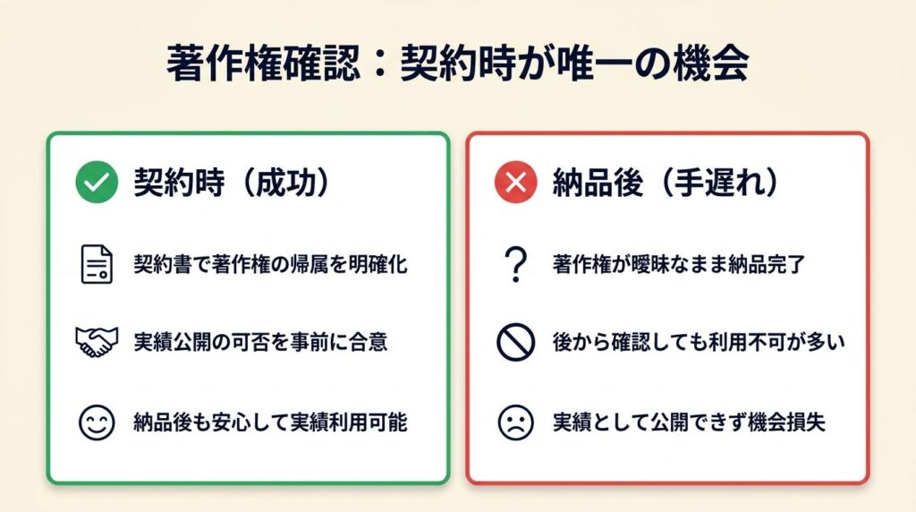 クライアント案件での著作権確認は契約時が唯一の機会