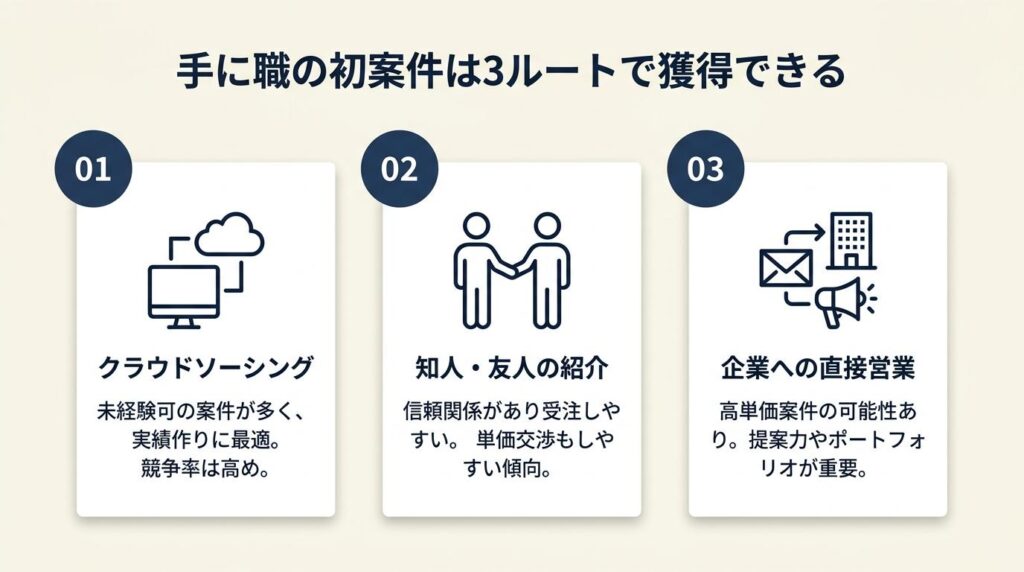 手に職の初案件は3ルートで獲得できる