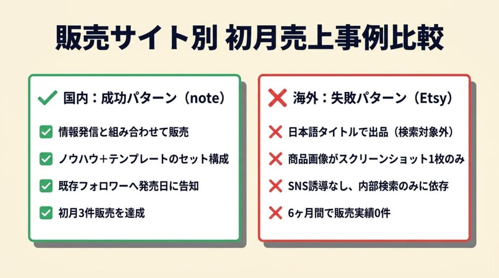 販売サイト別の初月売上事例は2パターン