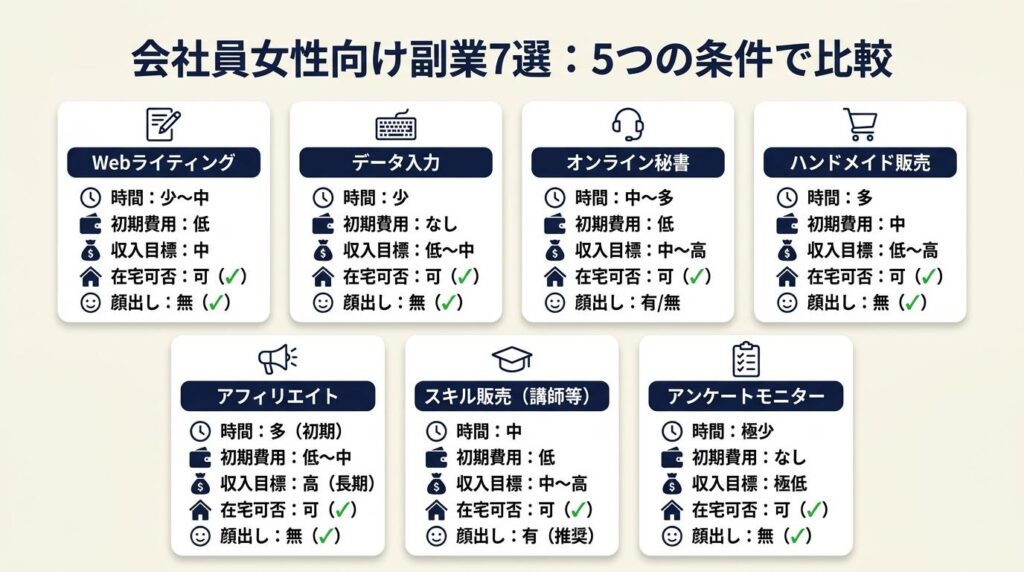 会社員女性の副業は7種類で比較