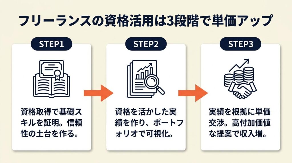 フリーランスの資格活用は3段階で単価アップ