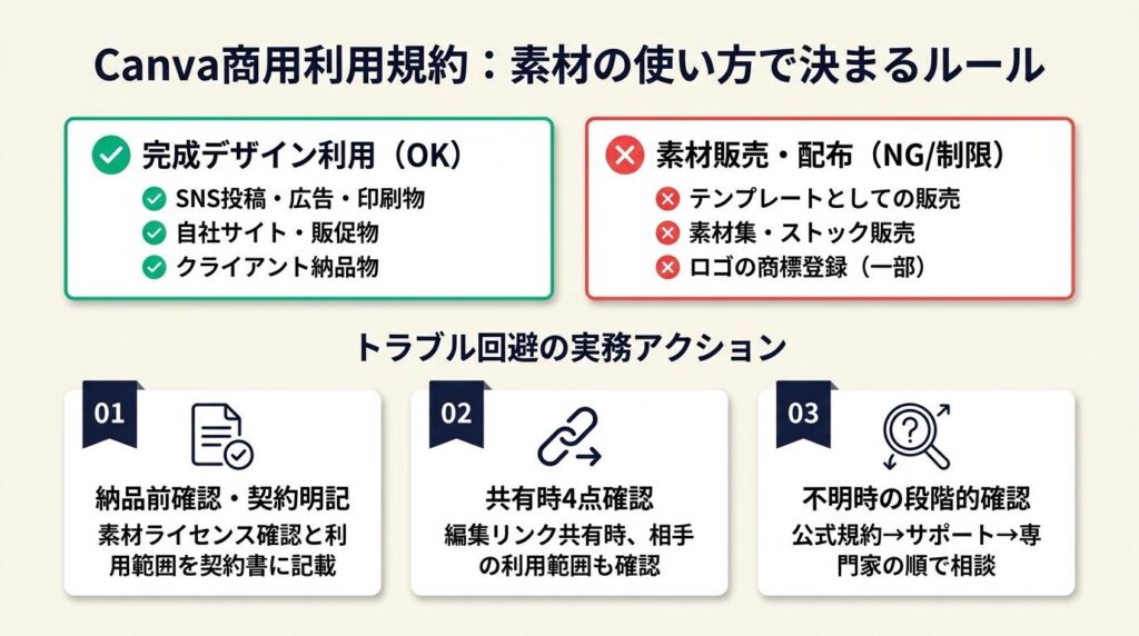 Canva商用利用規約は素材の使い方で決まる