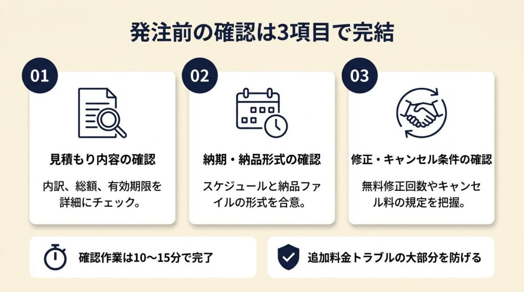発注前の確認は3項目で完結