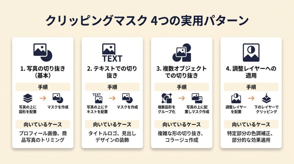 クリッピングマスクは4パターンの実例で使い分ける