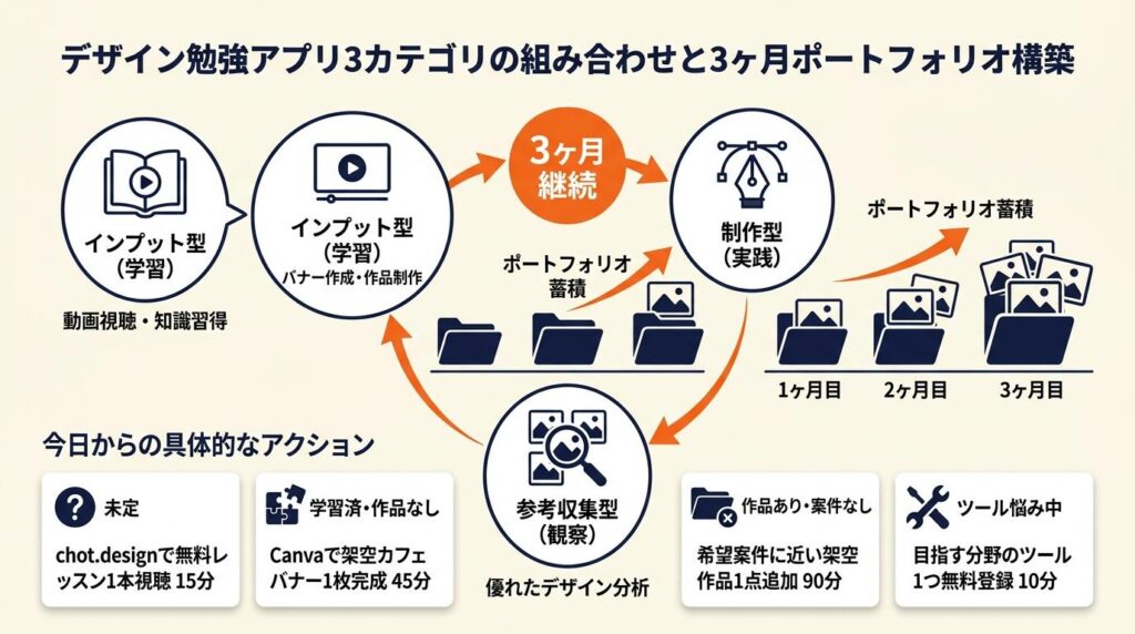 デザイン勉強アプリは3カテゴリを組み合わせる:ポートフォリオを積み上げる3ヶ月