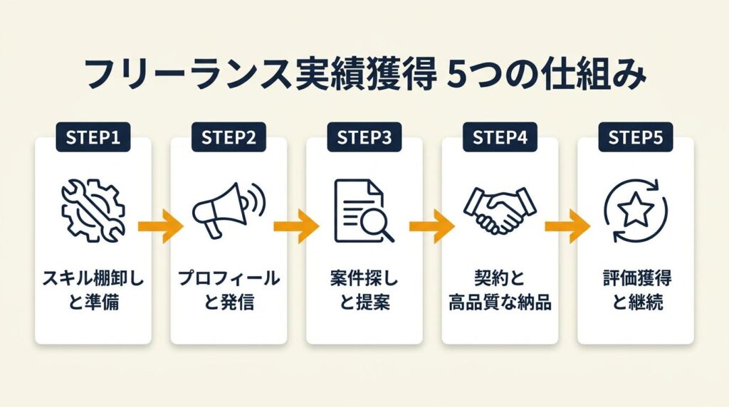 フリーランス向け実績獲得は5つの仕組みで解決