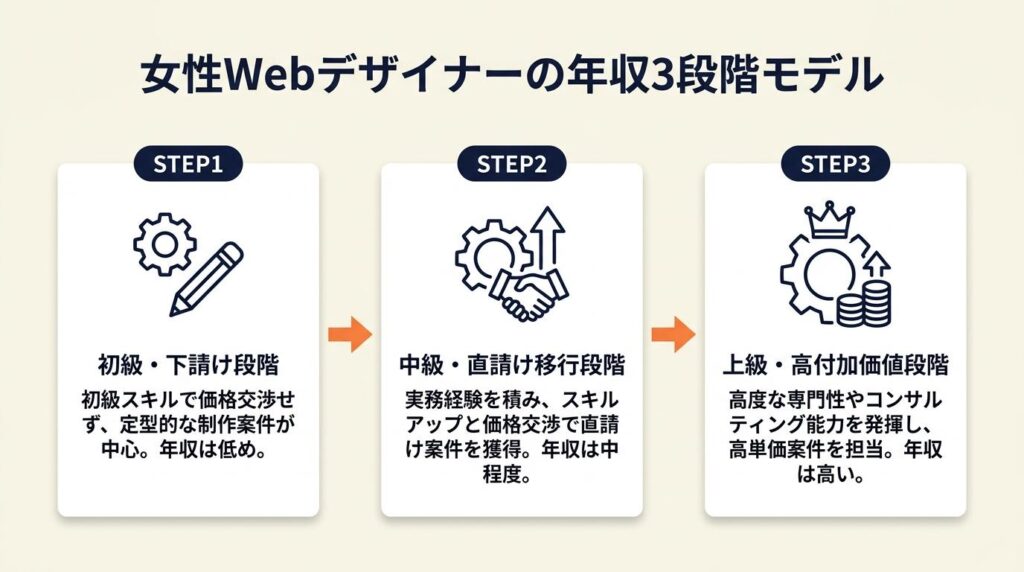 女性Webデザイナーの年収は3段階で異なる