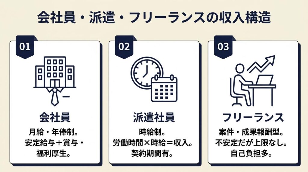 会社員・派遣・フリーランスは収入構造が異なる