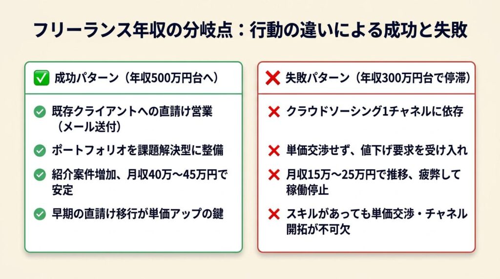 フリーランス年収は行動次第で2つに分かれる