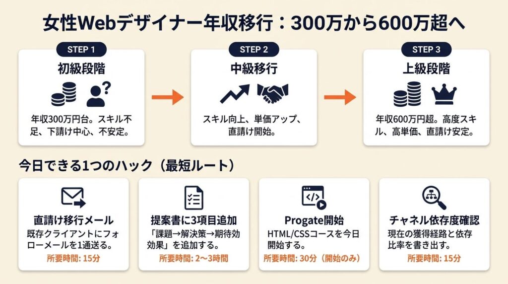 女性Webデザイナーの年収はスキルと設計で変わる：300万円台から600万円超への移行ポイント