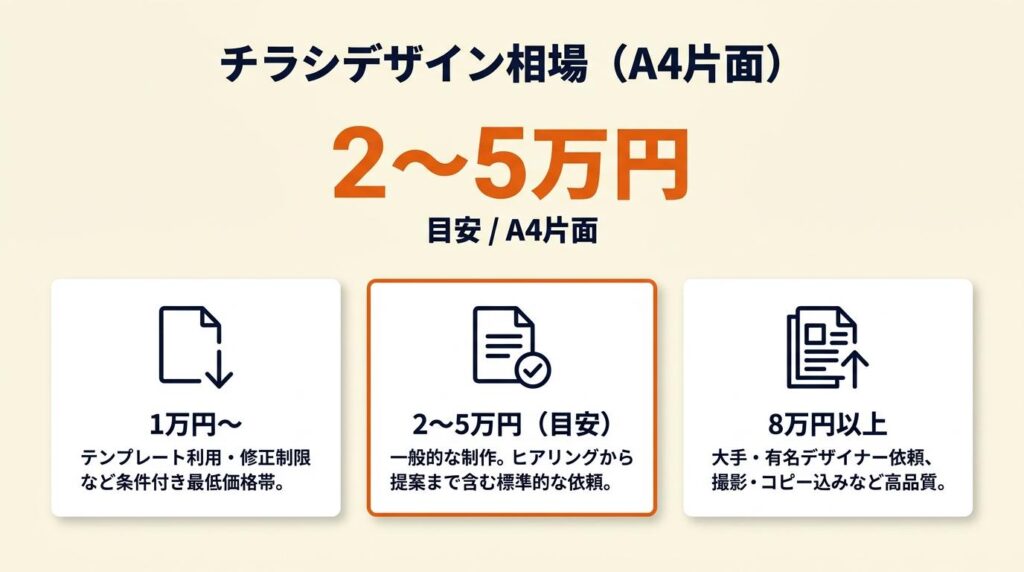 チラシデザイン相場はA4片面2〜5万円が目安