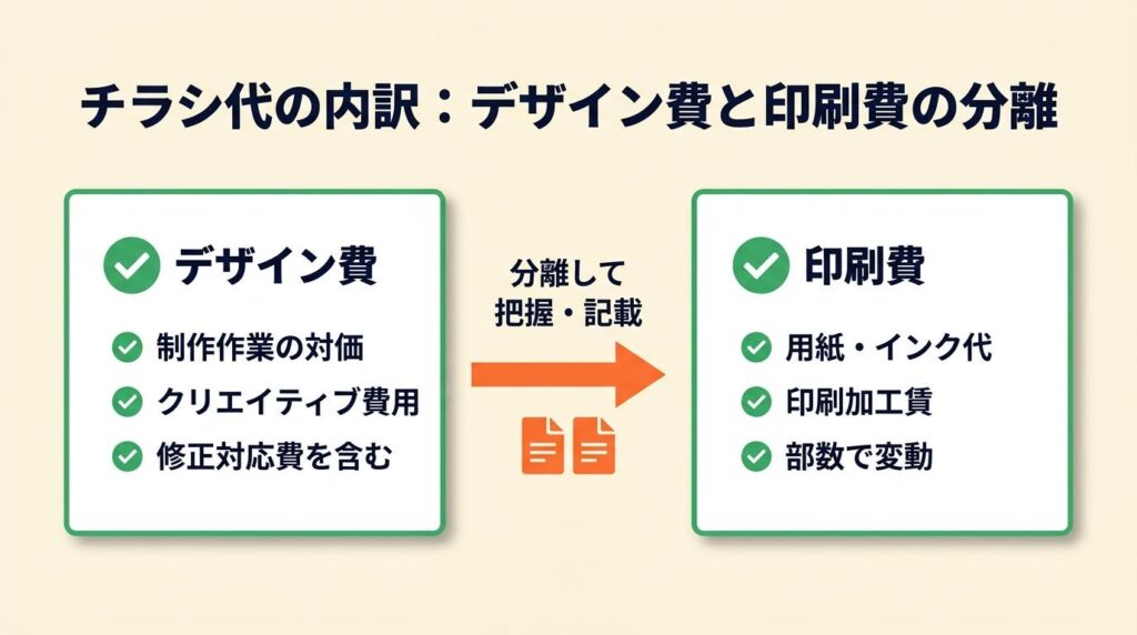 チラシデザイン費と印刷費は2つに分けて把握