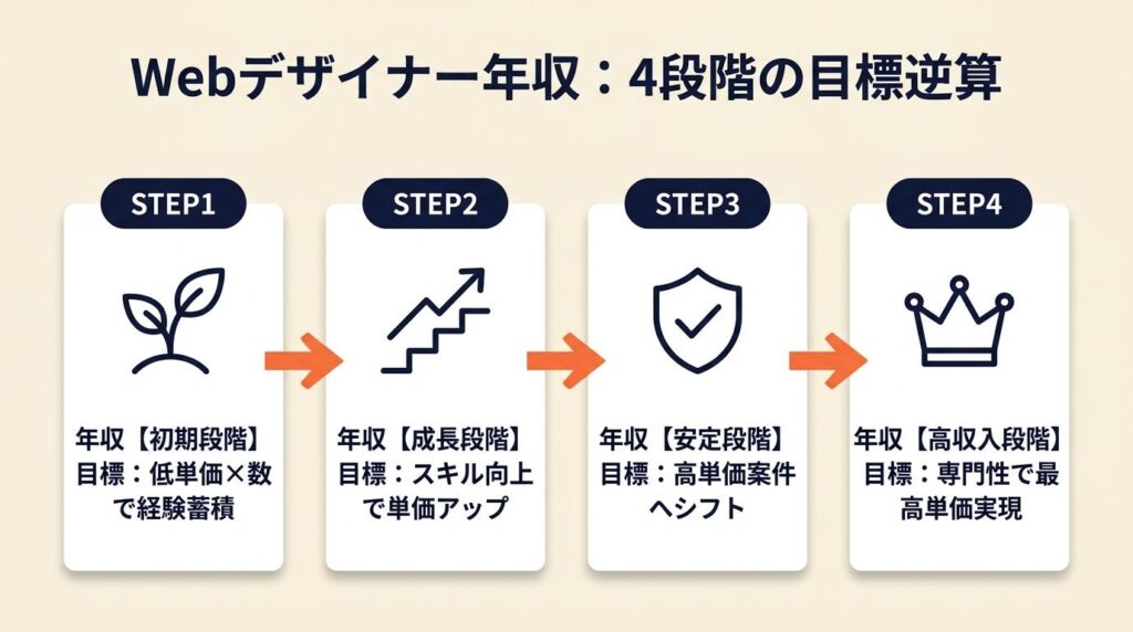 Webデザイナー年収は4段階で目標逆算できる