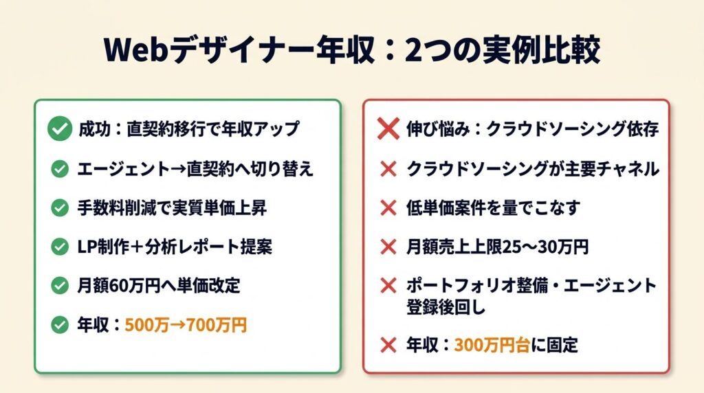 Webデザイナー年収は2つの実例で伸び方がわかる