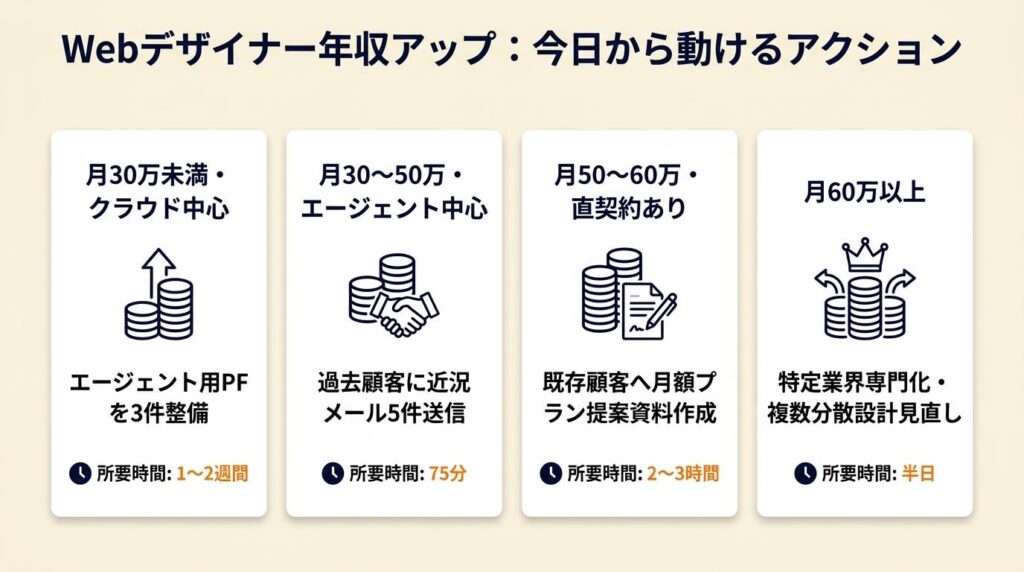Webデザイナー年収を月額設計で上げる:今日から動ける3つのアクション