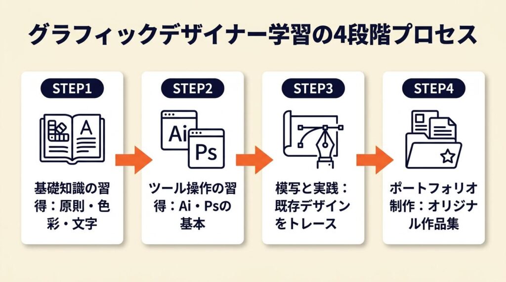 グラフィックデザイナーの学習は4段階で完結