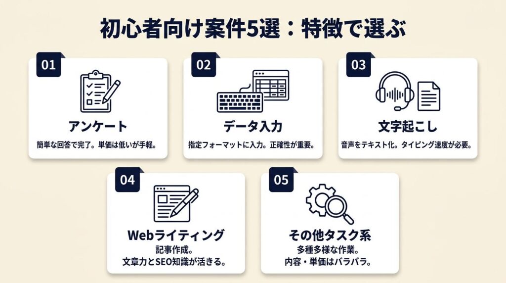 初心者案件は5種類で選ぶ